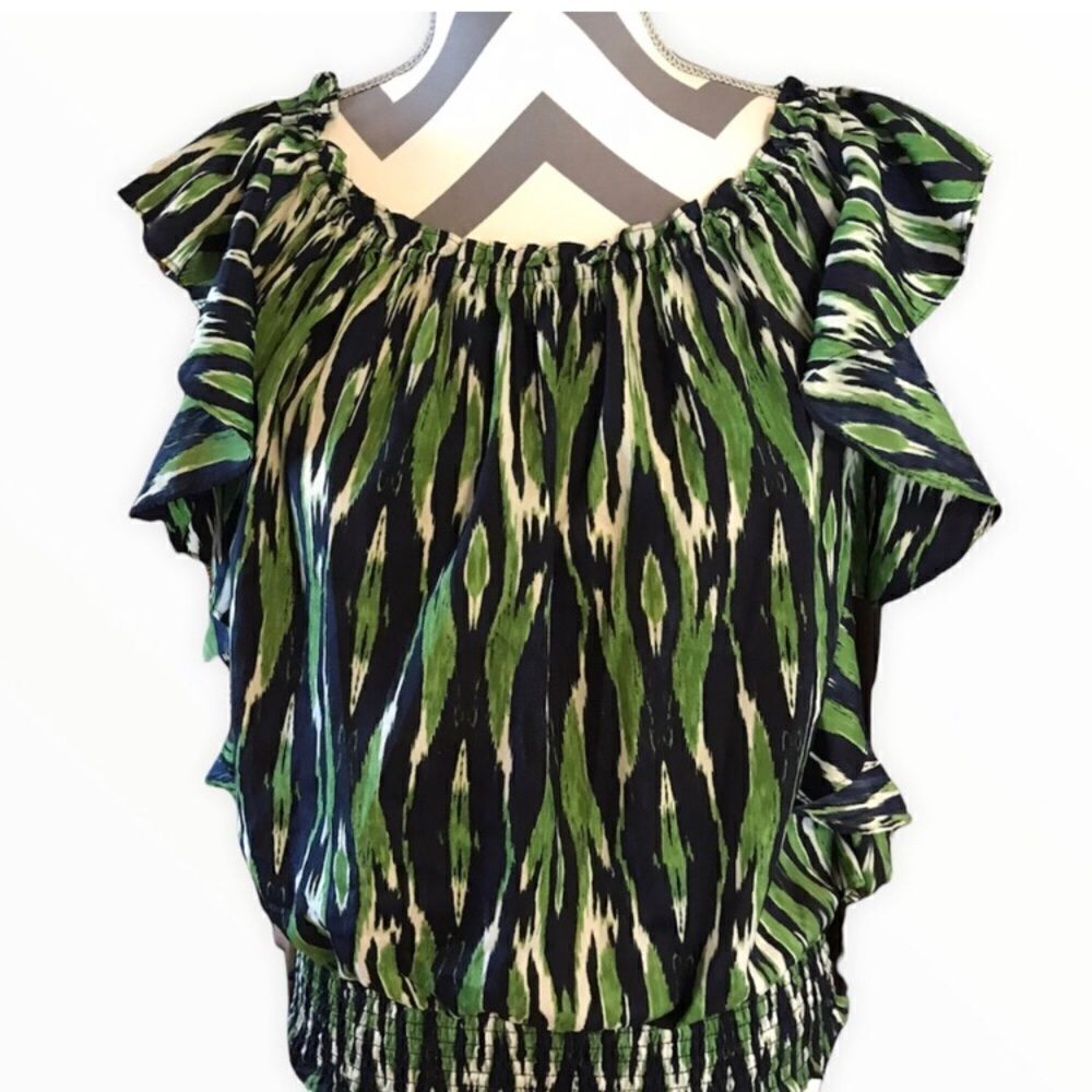 Michael Michael Kors MEDIUM Green, Blue, Black & White Polyester Top